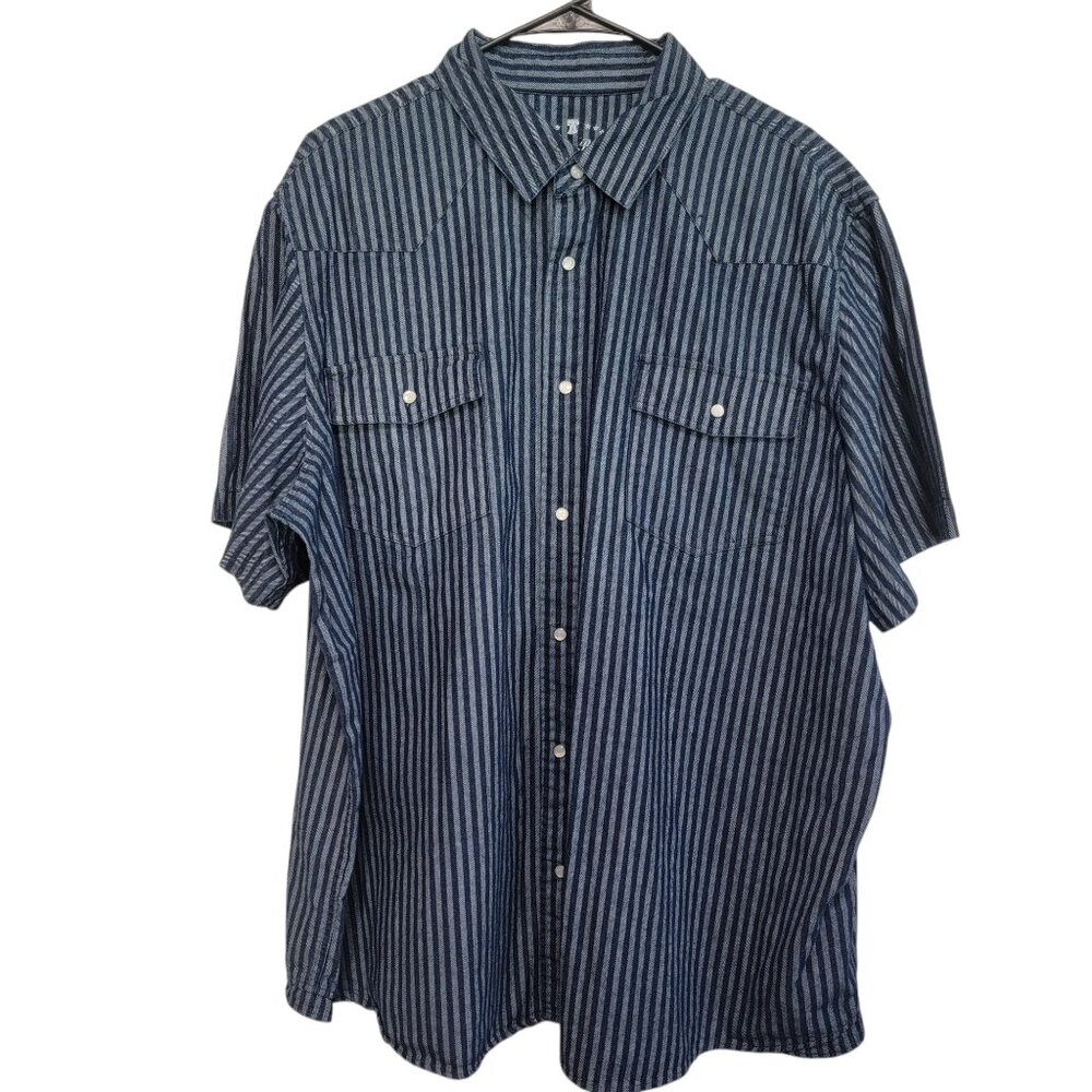 Liberty Blues Men Shirt Pearl Snap Denim Short Sleeve 100% Cotton 2XL Big & Tall